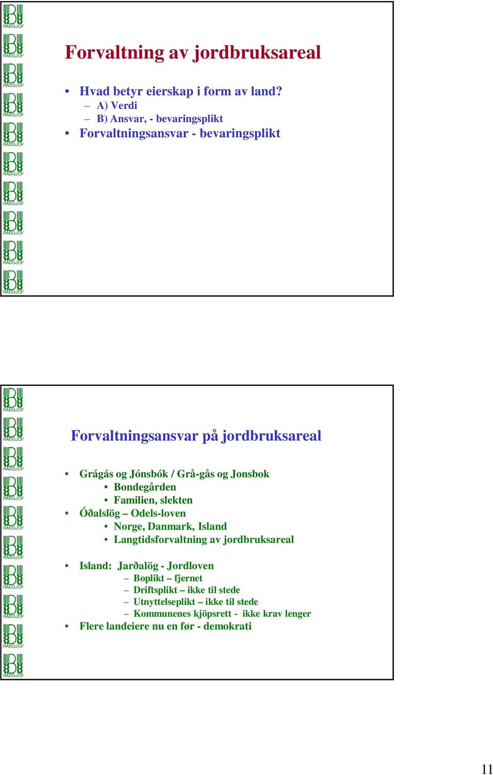 / Grå-gås og Jonsbok Bondegården Familien, slekten Óðalslög Odels-loven Norge, Danmark, Island Langtidsforvaltning av