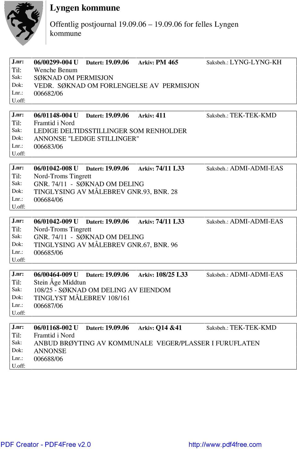 nr: 06/01042-008 U Datert: 19.09.06 Arkiv: 74/11 L33 Saksbeh.: ADMI-ADMI-EAS Sak: GNR. 74/11 - SØKNAD OM DELING Dok: TINGLYSING AV MÅLEBREV GNR.93, BNR. 28 Lnr.: 006684/06 J.