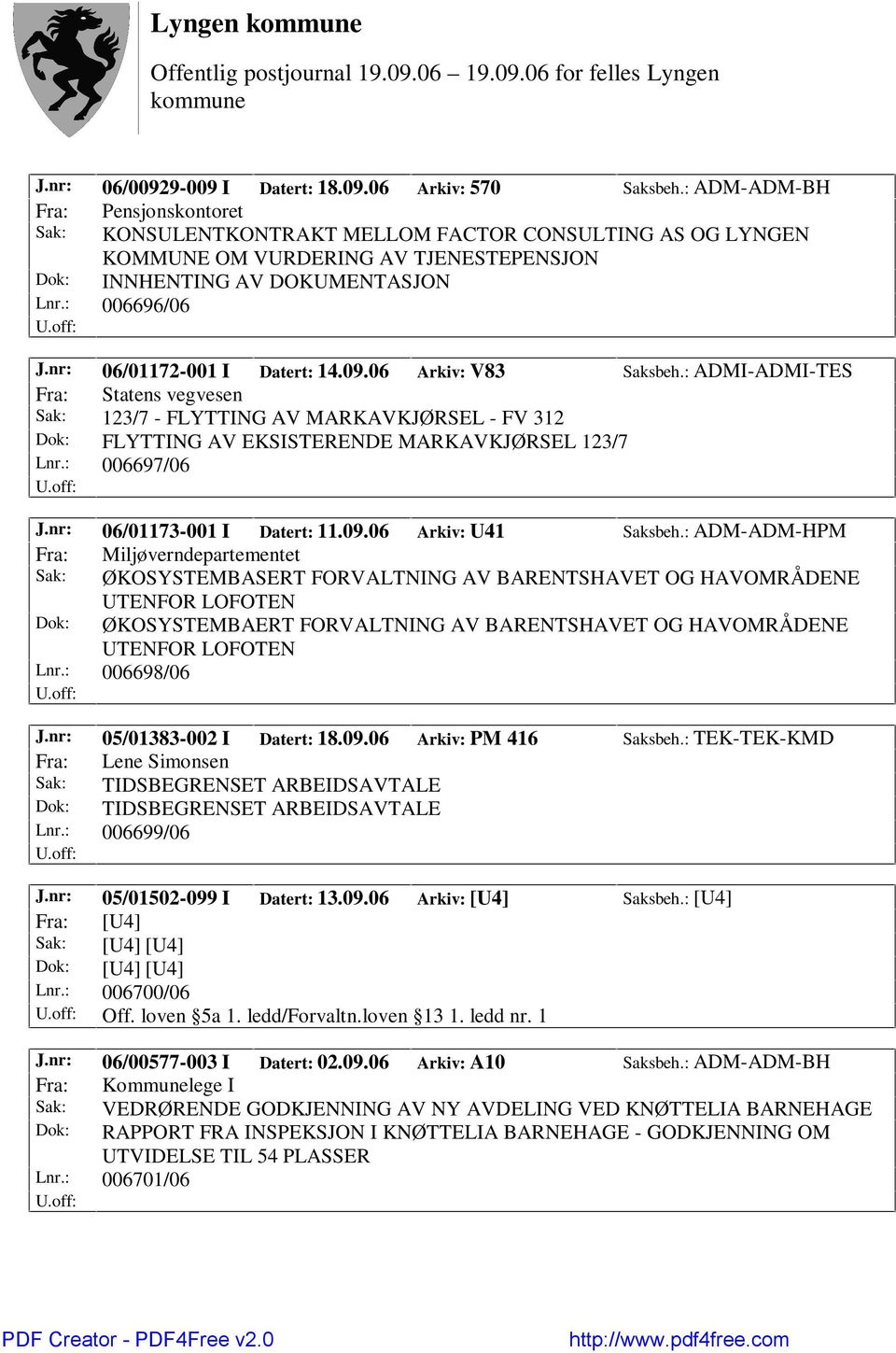 nr: 06/01172-001 I Datert: 14.09.06 Arkiv: V83 Saksbeh.: ADMI-ADMI-TES Fra: Statens vegvesen Sak: 123/7 - FLYTTING AV MARKAVKJØRSEL - FV 312 Dok: FLYTTING AV EKSISTERENDE MARKAVKJØRSEL 123/7 Lnr.