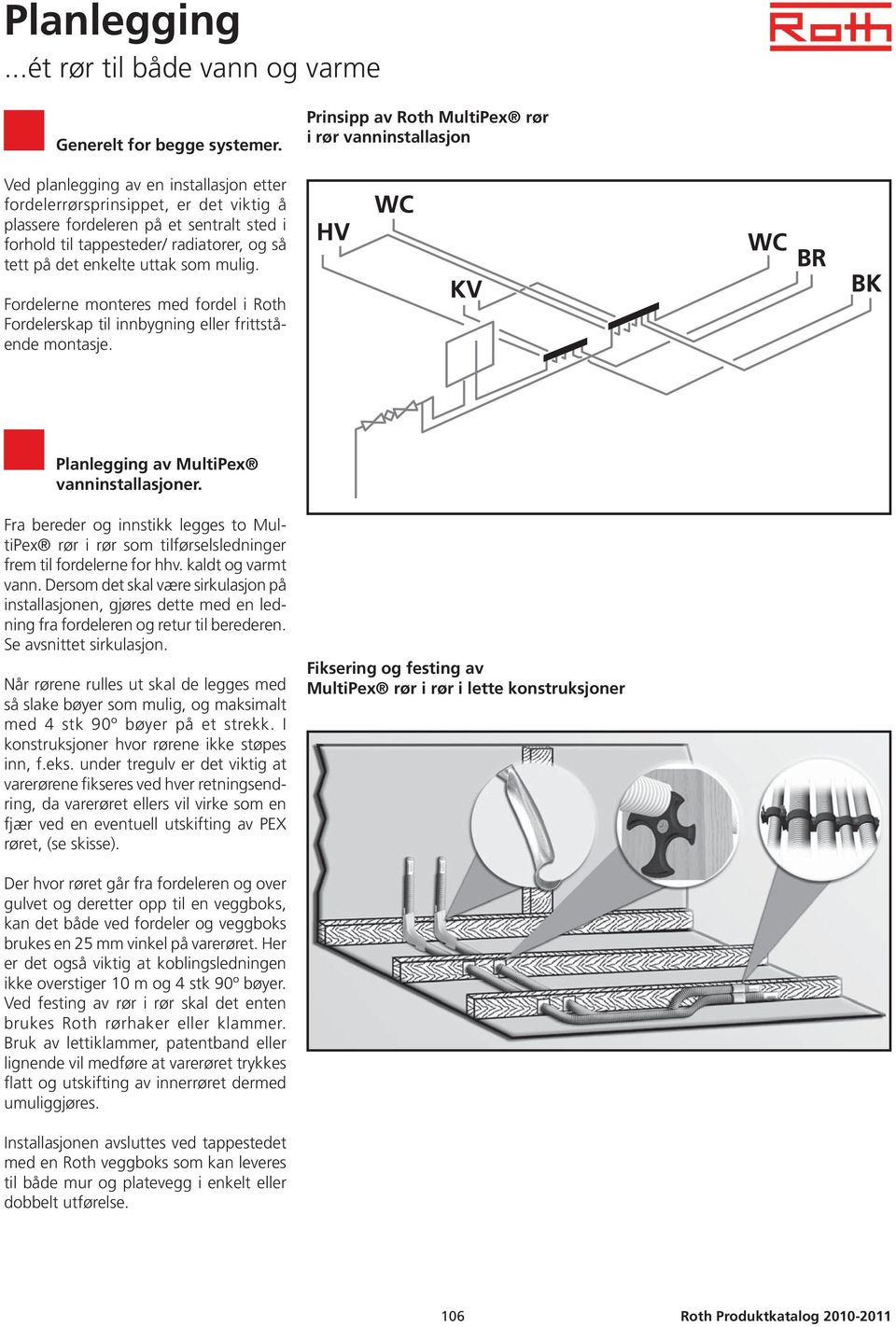 tappesteder/ radiatorer, og så tett på det enkelte uttak som mulig. Fordelerne monteres med fordel i Roth Fordelerskap til innbygning eller frittstående montasje.