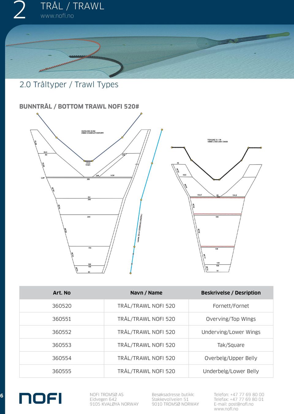 520 Overving/Top WIngs 360552 /TRAWL NOFI 520 Underving/Lower Wings 360553 /TRAWL