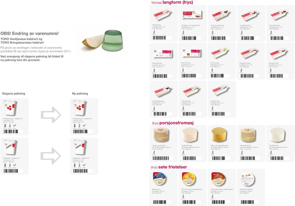 Brngebærsaus kaldrørt På grunn av endrnger nettovekt vl ovennevnte produkter få nye epd-numre løpet av sommeren 2011.