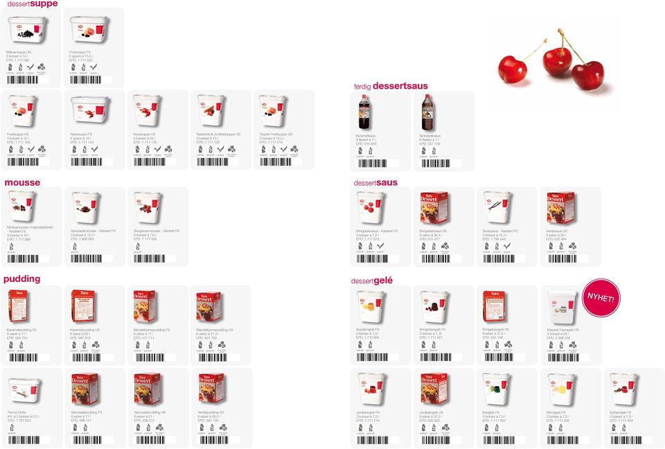 bokser à 15,5 l EPD: 1 711 514 Karamellsaus 6 flasker à 1 l EPD: 614 040 Sjokoladesaus 6 flasker à 1 l EPD: 557 728 kke tlsatt melkefr vegetar melkefr vegetar melkefr vegetar kke tlsatt melkefr