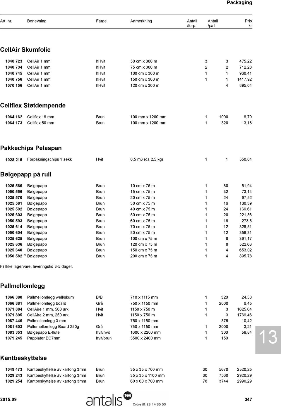 mm Brun 100 mm x 1200 mm 1 320 13,18 Pakkechips Pelaspan 1028 215 Forpakningschips 1 sekk Hvit 0,5 m3 (ca 2,5 kg) 1 1 550,04 Bølgepapp på rull 1025 566 Bølgepapp Brun 10 cm x 75 m 1 80 51,94 1050 556