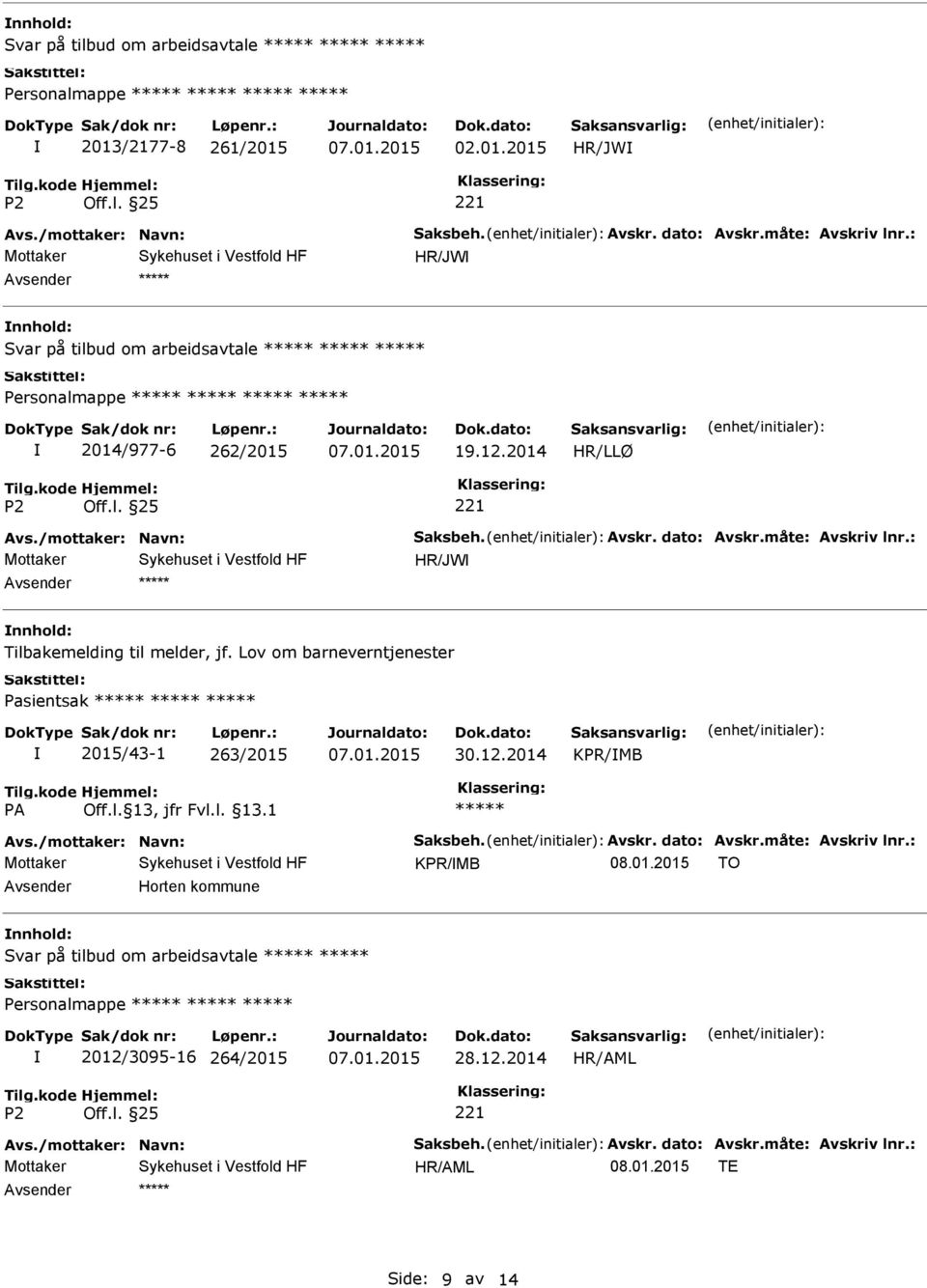 12.2014 HR/JW nnhold: Tilbakemelding til melder, jf.