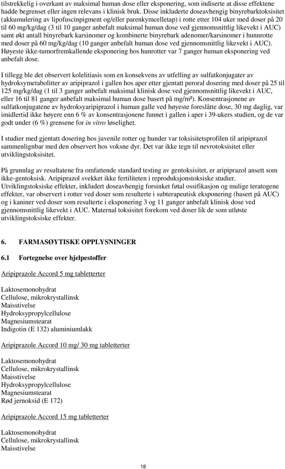 maksimal human dose ved gjennomsnittlig likevekt i AUC) samt økt antall binyrebark karsinomer og kombinerte binyrebark adenomer/karsinomer i hunnrotte med doser på 60 mg/kg/dag (10 ganger anbefalt