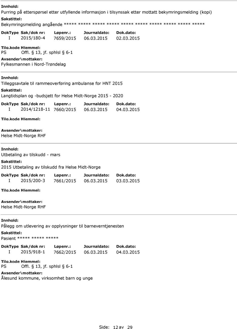 2015 Tilleggsavtale til rammeoverføring ambulanse for HNT 2015 Langtidsplan og -budsjett for Helse Midt-Norge 2015-2020 2014/1218-11 7660/2015 Helse Midt-Norge RHF tbetaling av