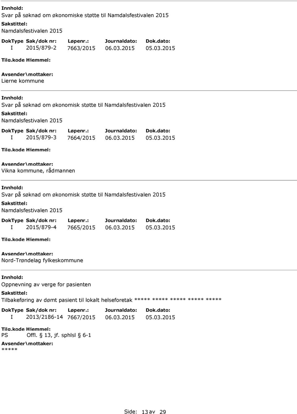 økonomisk støtte til Namdalsfestivalen 2015 Namdalsfestivalen 2015 2015/879-4 7665/2015 Nord-Trøndelag fylkeskommune Oppnevning av verge