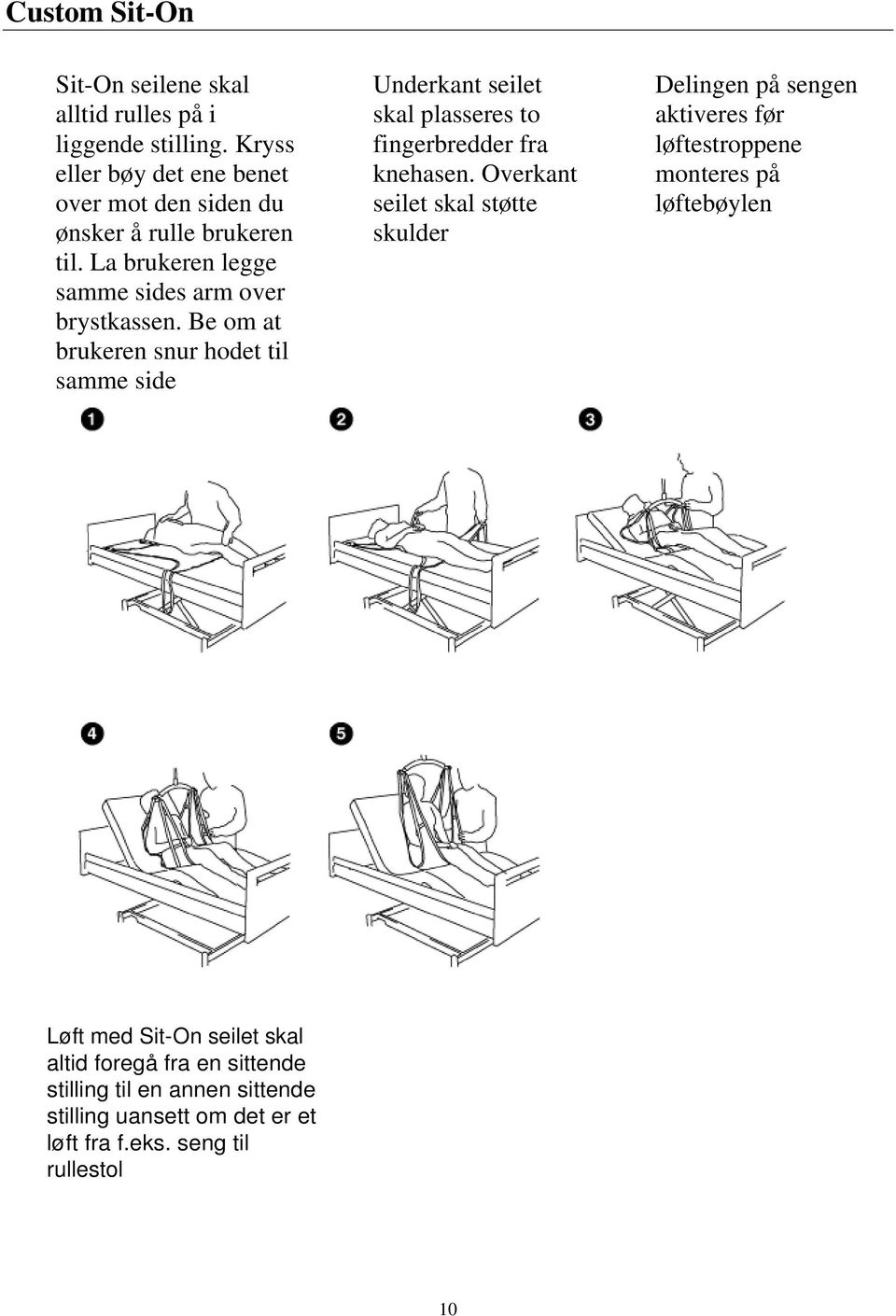 Be om at brukeren snur hodet til samme side Underkant seilet skal plasseres to fingerbredder fra knehasen.