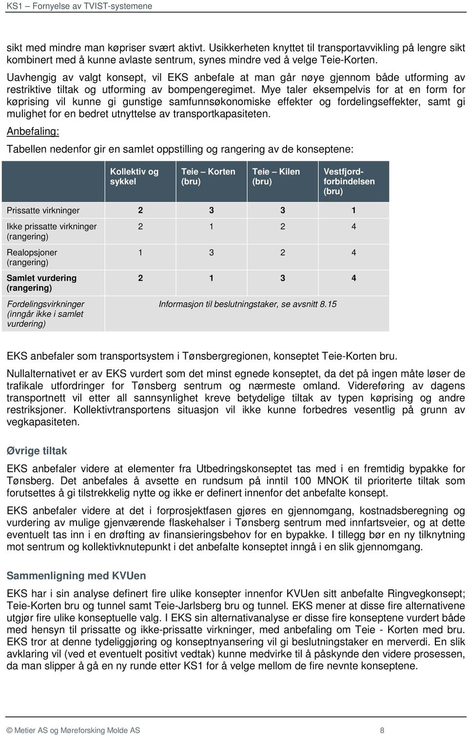 Mye taler eksempelvis for at en form for køprising vil kunne gi gunstige samfunnsøkonomiske effekter og fordelingseffekter, samt gi mulighet for en bedret utnyttelse av transportkapasiteten.