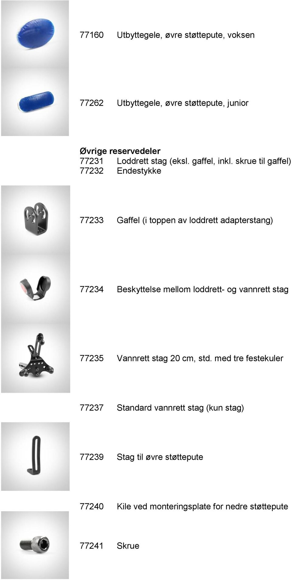 skrue til gaffel) 77232 Endestykke 77233 Gaffel (i toppen av loddrett adapterstang) 77234 Beskyttelse mellom