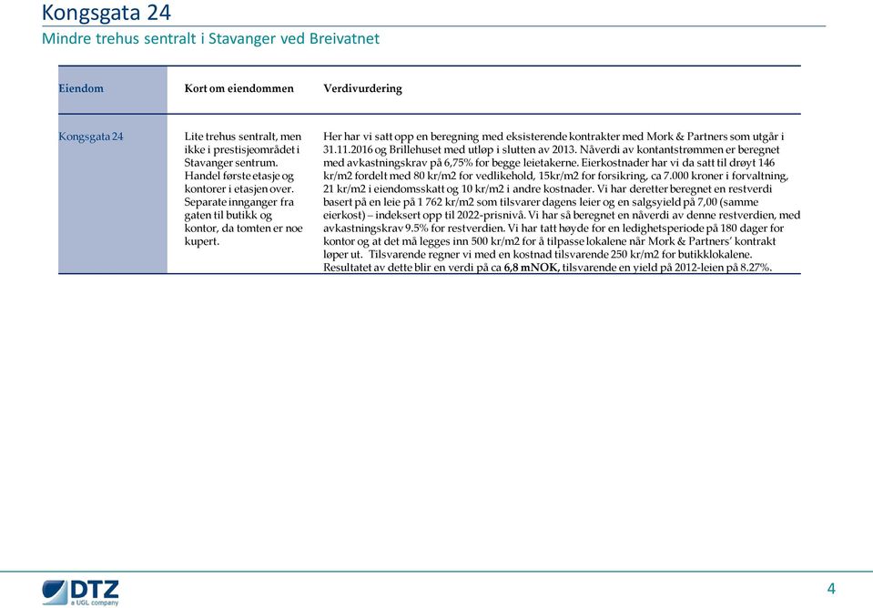 Her har vi satt opp en beregning med eksisterende kontrakter med Mork & Partners som utgår i 31.11.2016 og Brillehuset med utløp i slutten av 2013.