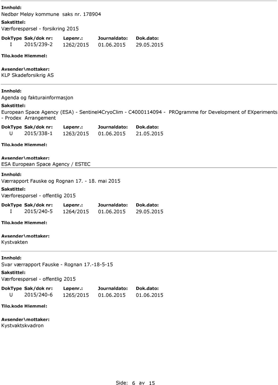 Sentinel4CryoClim - C4000114094 - ROgramme for Development of EXperiments - rodex Arrangement 2015/338-1 1263/2015 21.05.