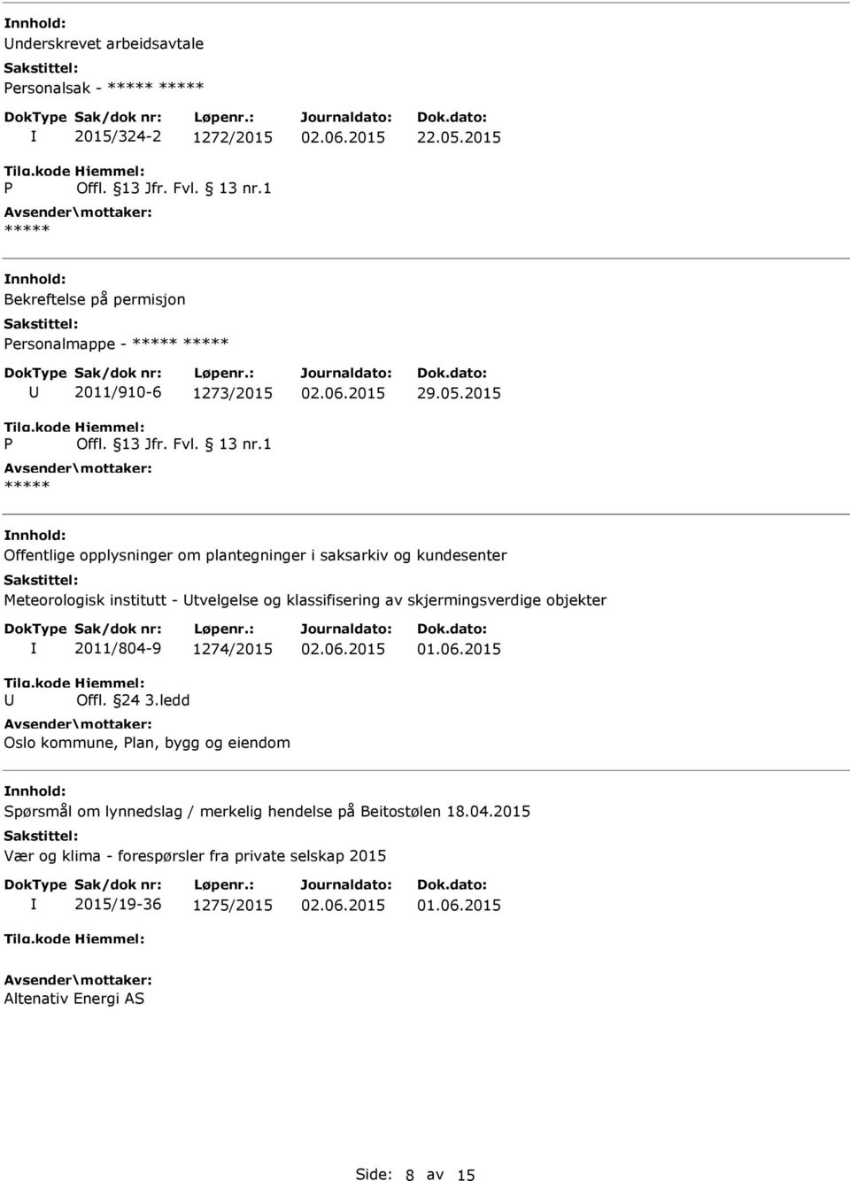 kundesenter Meteorologisk institutt - tvelgelse og klassifisering av skjermingsverdige objekter 2011/804-9 1274/2015 Offl. 24 3.