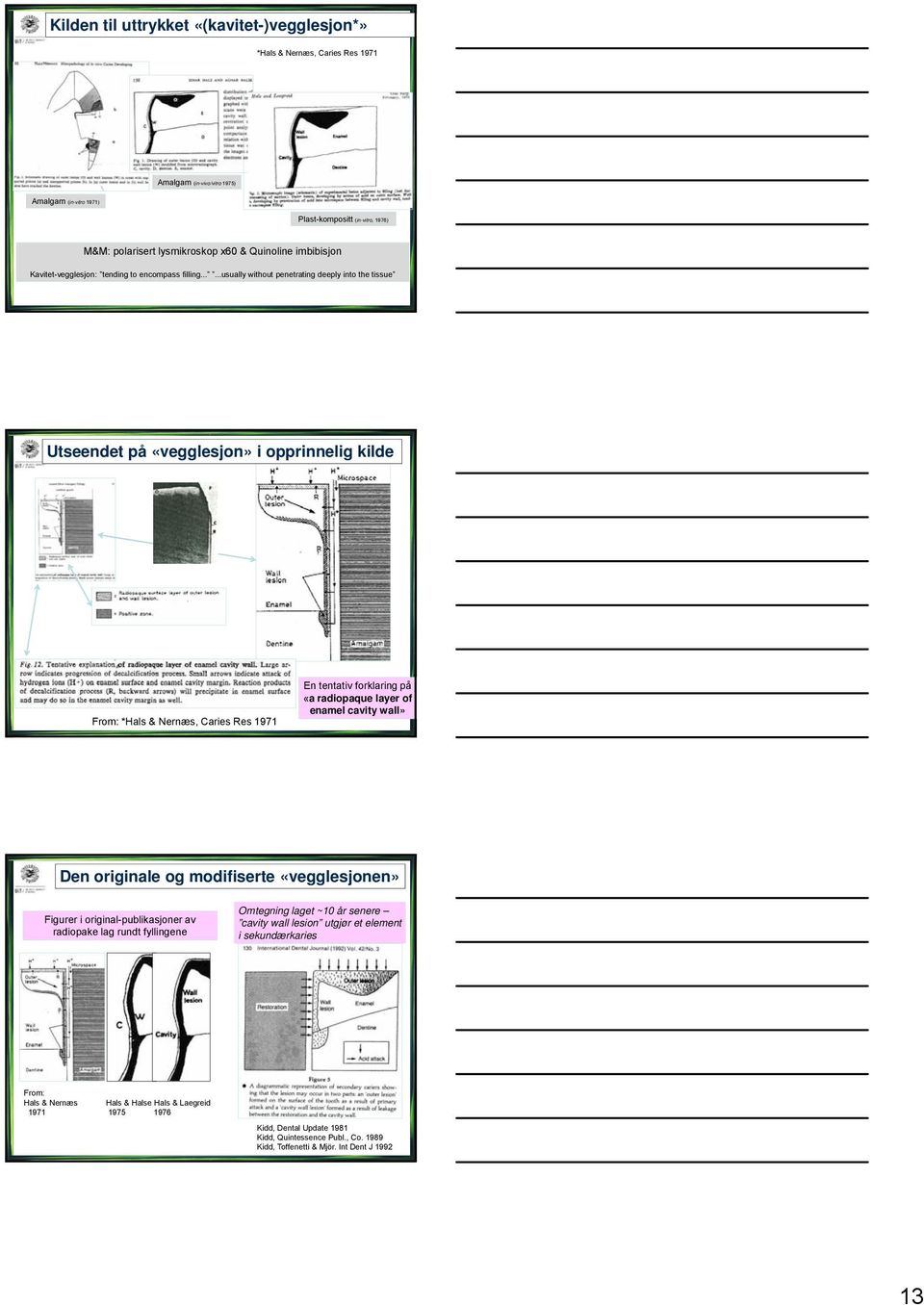 .....usually without penetrating deeply into the tissue Utseendet på «vegglesjon» i opprinnelig kilde From: *Hals & Nernæs, Caries Res 1971 En tentativ forklaring på «a radiopaque layer of enamel