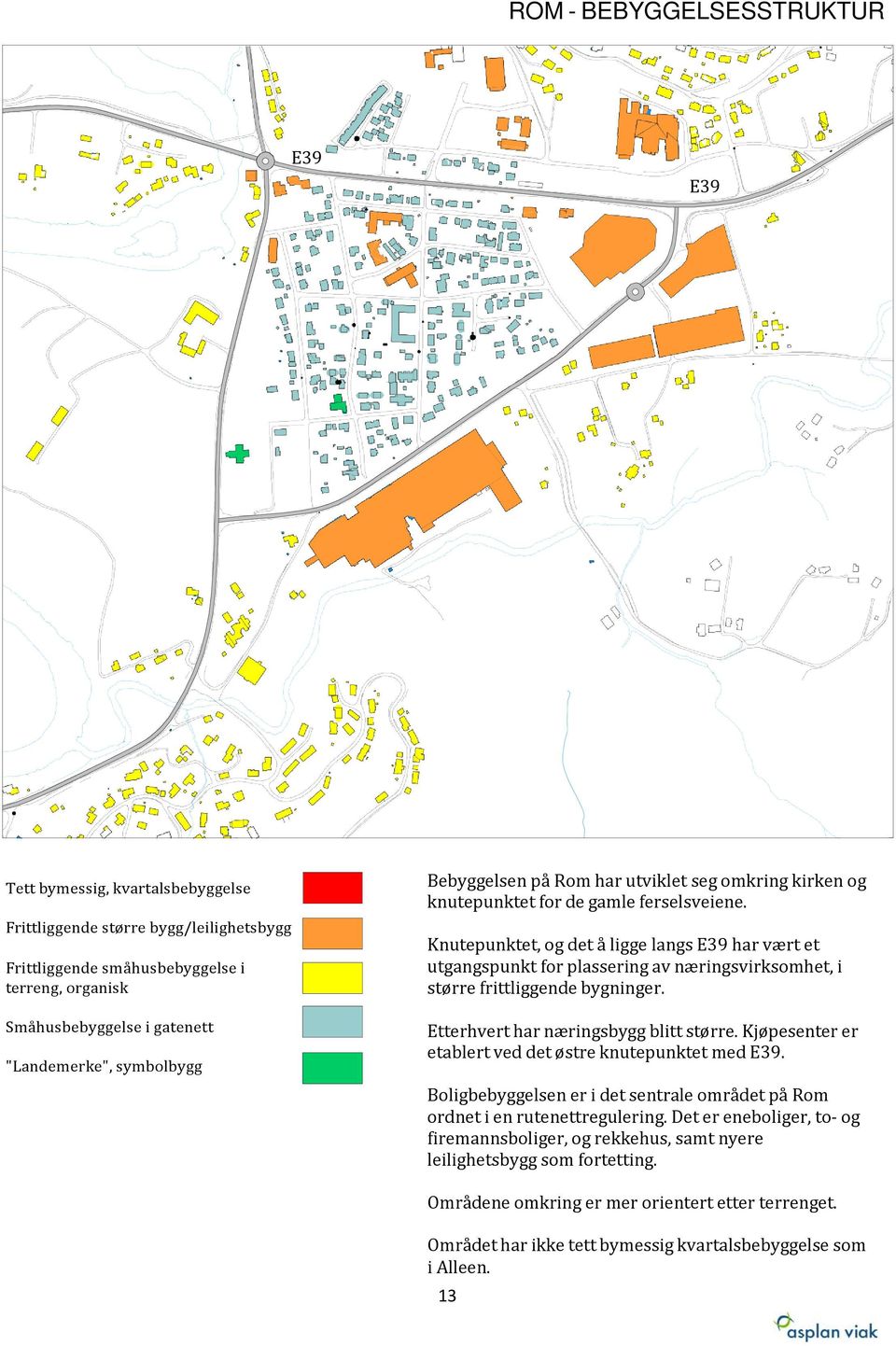 Knutepunktet, og det å ligge langs har vært et utgangspunkt for plassering av næringsvirksomhet, i større frittliggende bygninger. Etterhvert har næringsbygg blitt større.