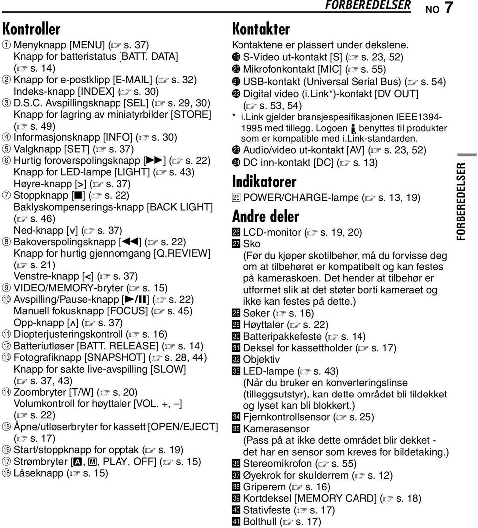 43) Høyre-knapp [>] ( s. 37) G Stoppknapp [8] ( s. 22) Baklyskompenserings-knapp [BACK LIGHT] ( s. 46) Ned-knapp [ ] ( s. 37) H Bakoverspolingsknapp [3] ( s. 22) Knapp for hurtig gjennomgang [Q.