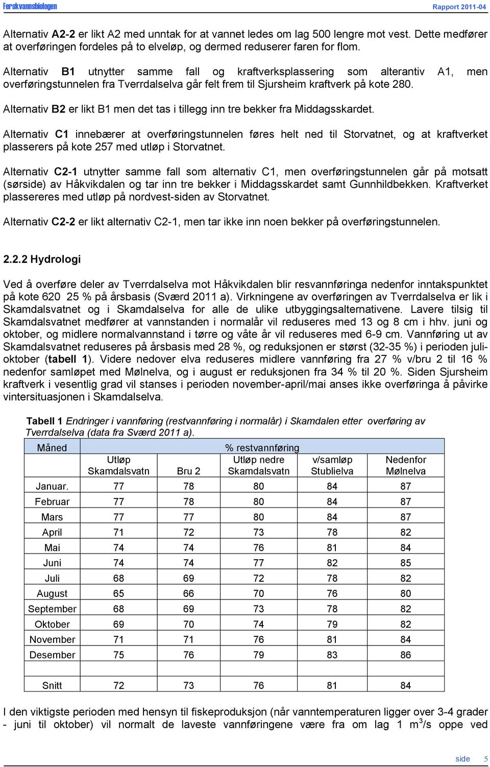 Alternativ B2 er likt B1 men det tas i tillegg inn tre bekker fra Middagsskardet.