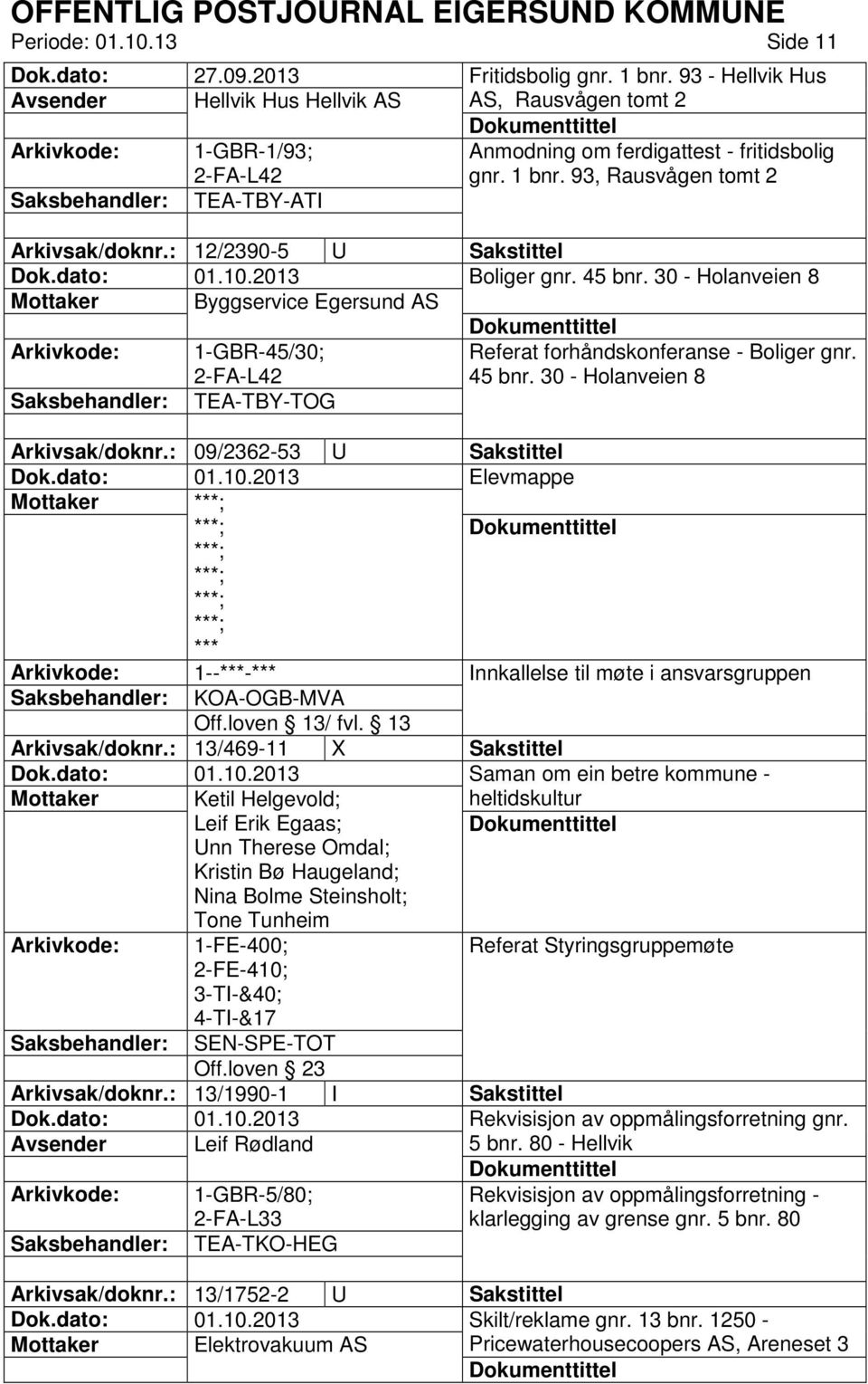 30 - Holanveien 8 Byggservice Egersund AS 1-GBR-45/30; Referat forhåndskonferanse - Boliger gnr. 45 bnr. 30 - Holanveien 8 TEA-TBY-TOG Arkivsak/doknr.