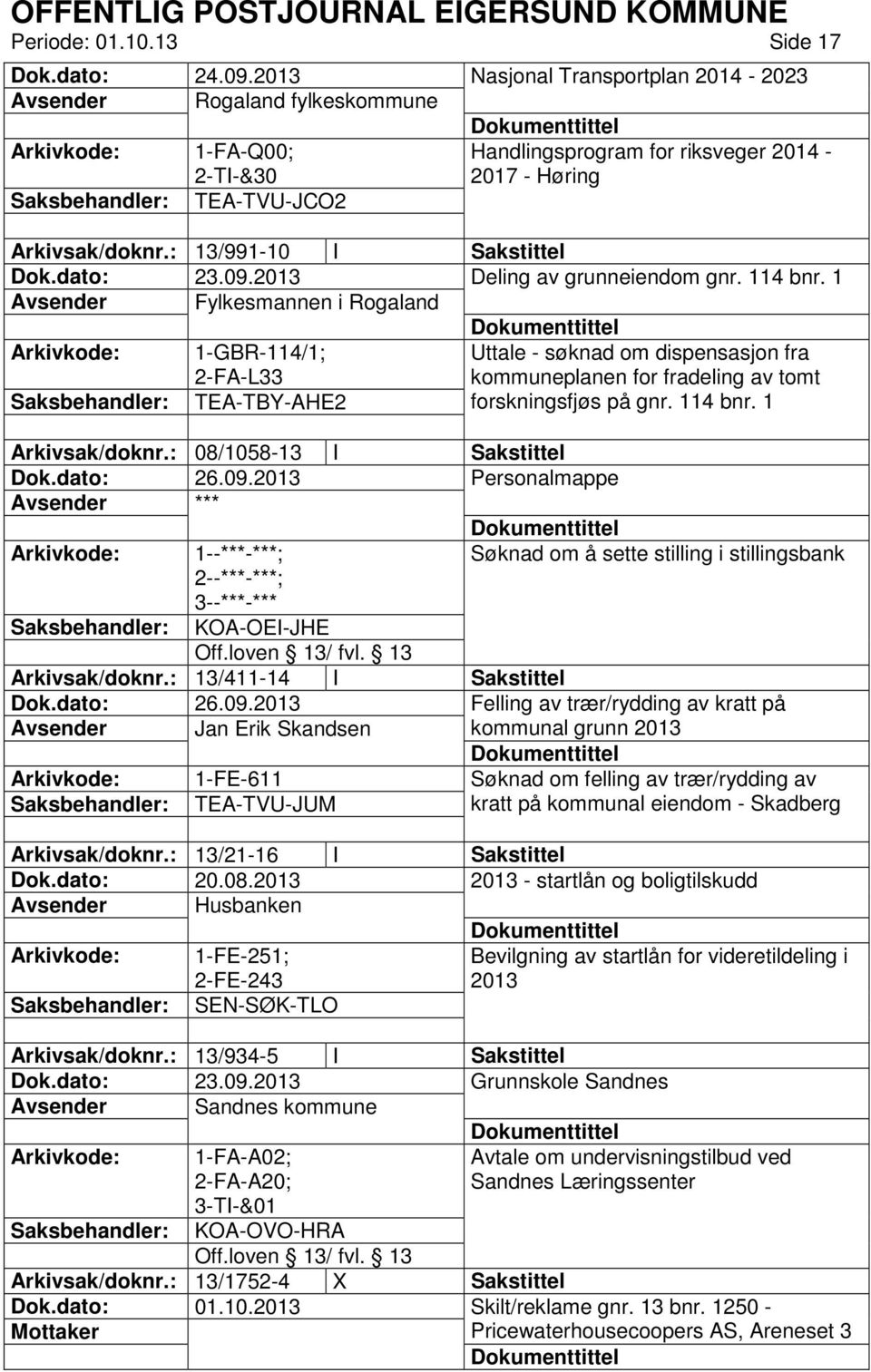 dato: 23.09.2013 Deling av grunneiendom gnr. 114 bnr.