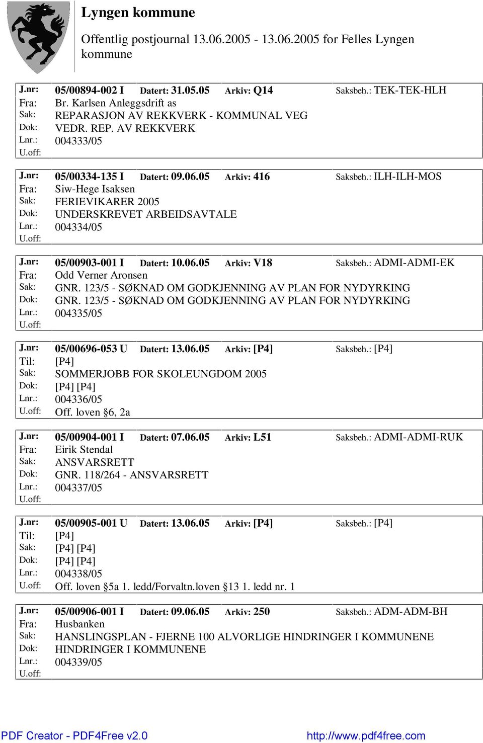 : ADMI-ADMI-EK Fra: Odd Verner Aronsen Sak: GNR. 123/5 - SØKNAD OM GODKJENNING AV PLAN FOR NYDYRKING Dok: GNR. 123/5 - SØKNAD OM GODKJENNING AV PLAN FOR NYDYRKING Lnr.: 004335/05 J.