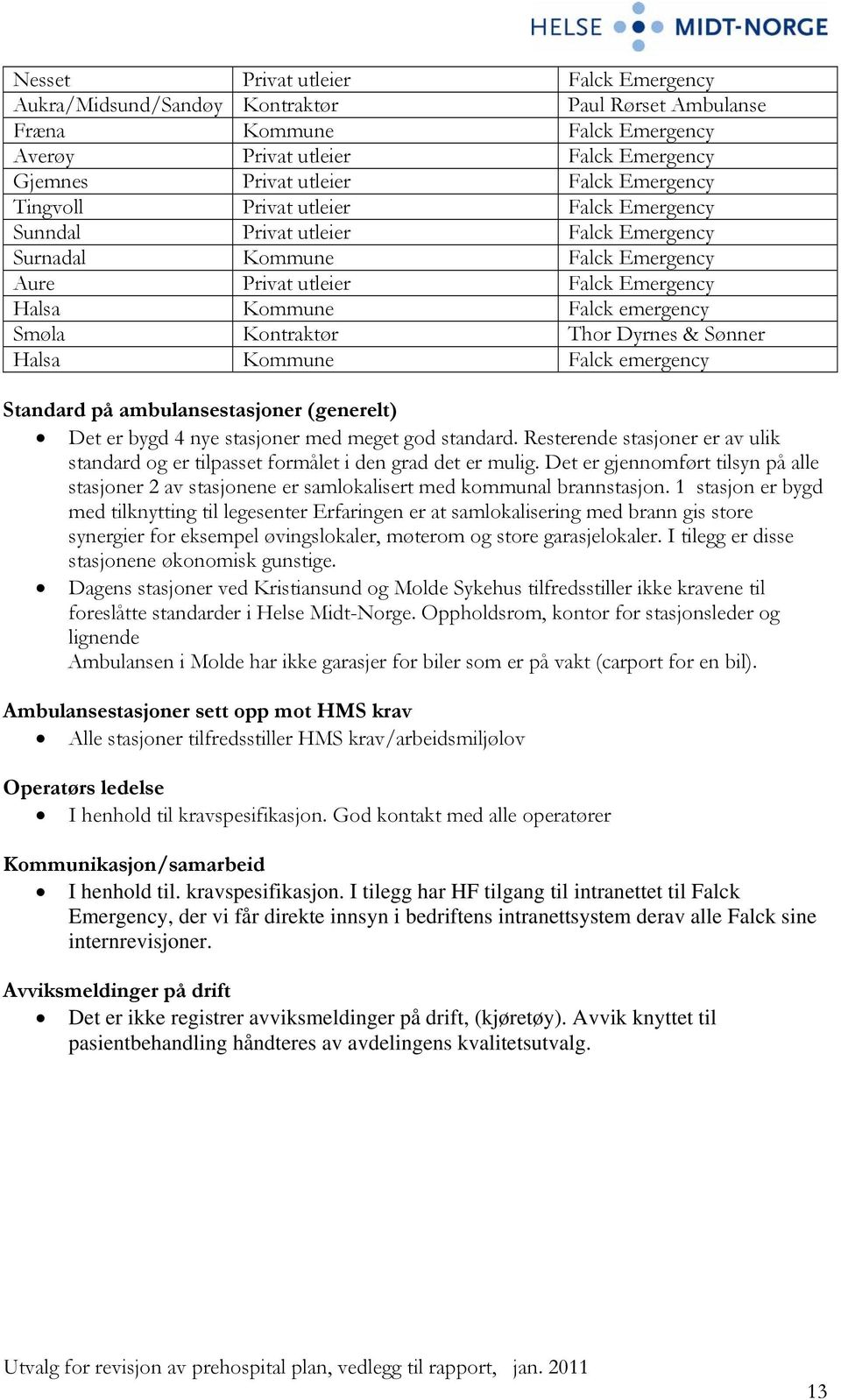 Dyrnes & Sønner Halsa Kommune Falck emergency Standard på ambulansestasjoner (generelt) Det er bygd 4 nye stasjoner med meget god standard.