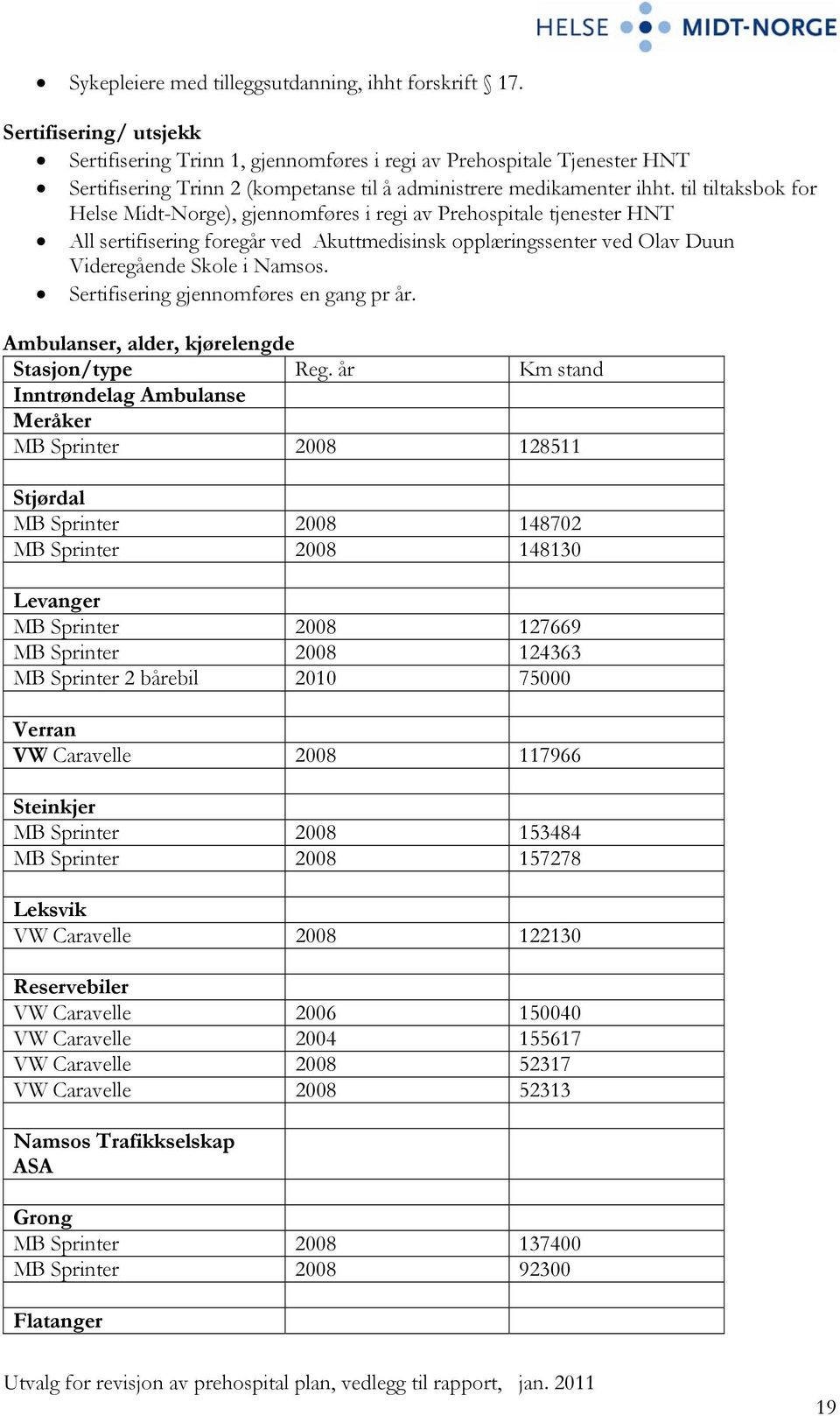 til tiltaksbok for Helse Midt-Norge), gjennomføres i regi av Prehospitale tjenester HNT All sertifisering foregår ved Akuttmedisinsk opplæringssenter ved Olav Duun Videregående Skole i Namsos.