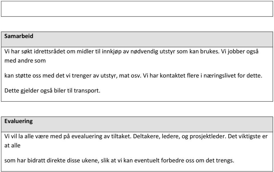 Vi har kontaktet flere i næringslivet for dette. Dette gjelder også biler til transport.