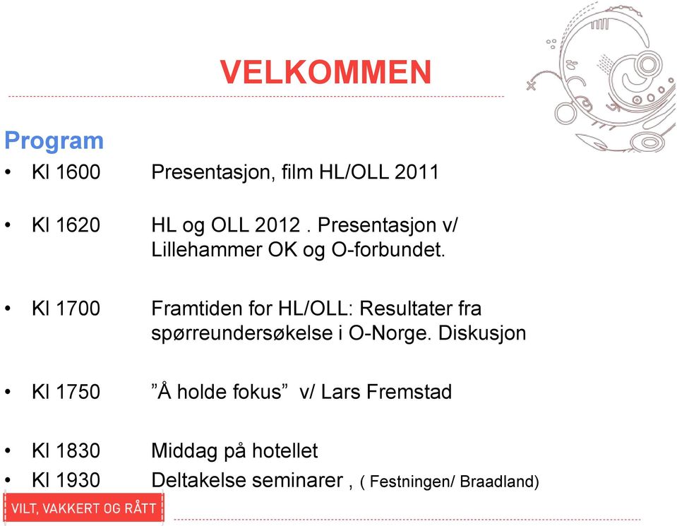 Kl 1700 Framtiden for HL/OLL: Resultater fra spørreundersøkelse i O-Norge.