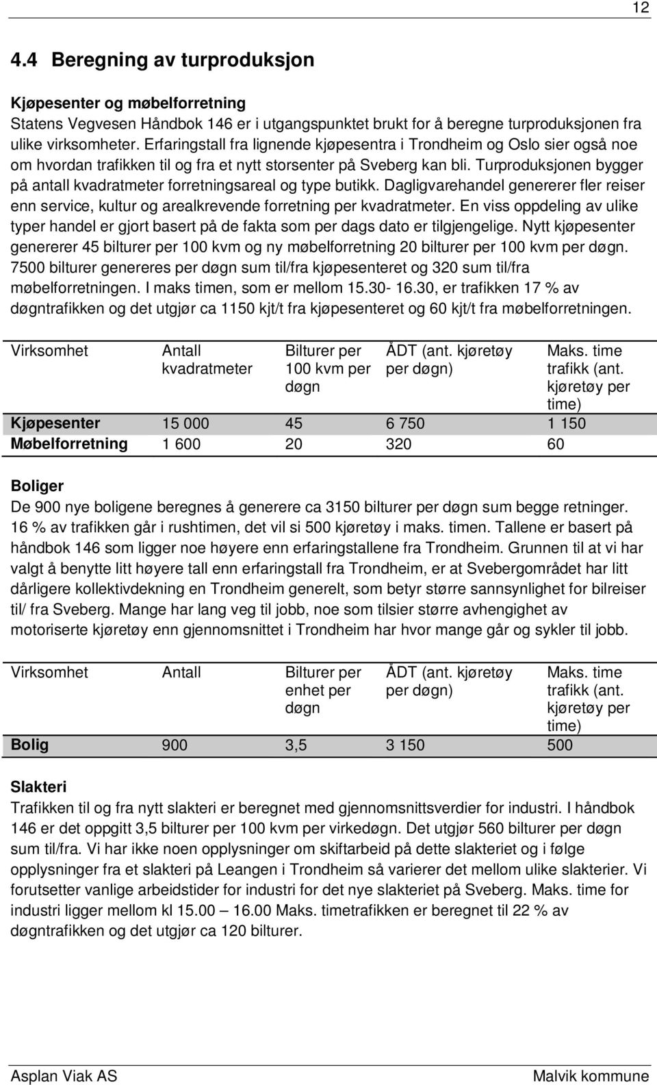 Turproduksjonen bygger på antall kvadratmeter forretningsareal og type butikk. Dagligvarehandel genererer fler reiser enn service, kultur og arealkrevende forretning per kvadratmeter.