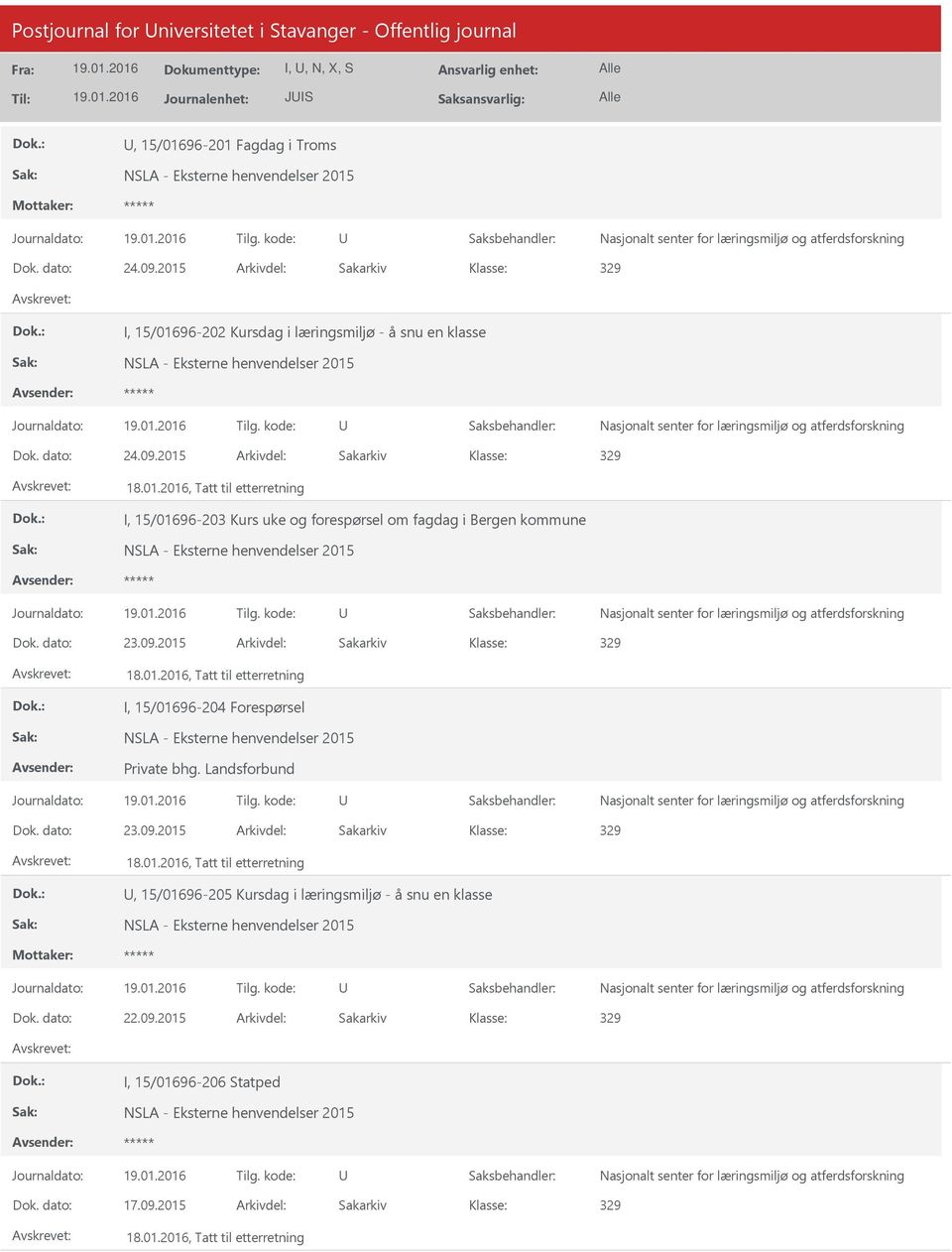 2015 Arkivdel: Sakarkiv I, 15/01696-203 Kurs uke og forespørsel om fagdag i Bergen kommune Dok. dato: 23.09.