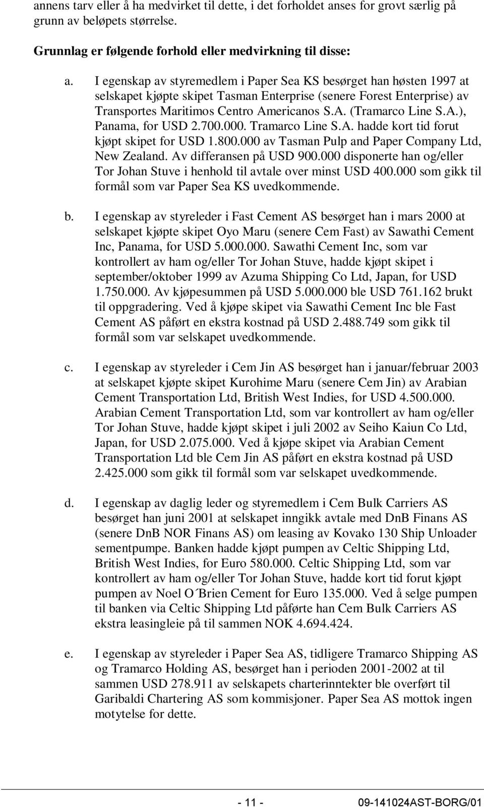 A.), Panama, for USD 2.700.000. Tramarco Line S.A. hadde kort tid forut kjøpt skipet for USD 1.800.000 av Tasman Pulp and Paper Company Ltd, New Zealand. Av differansen på USD 900.