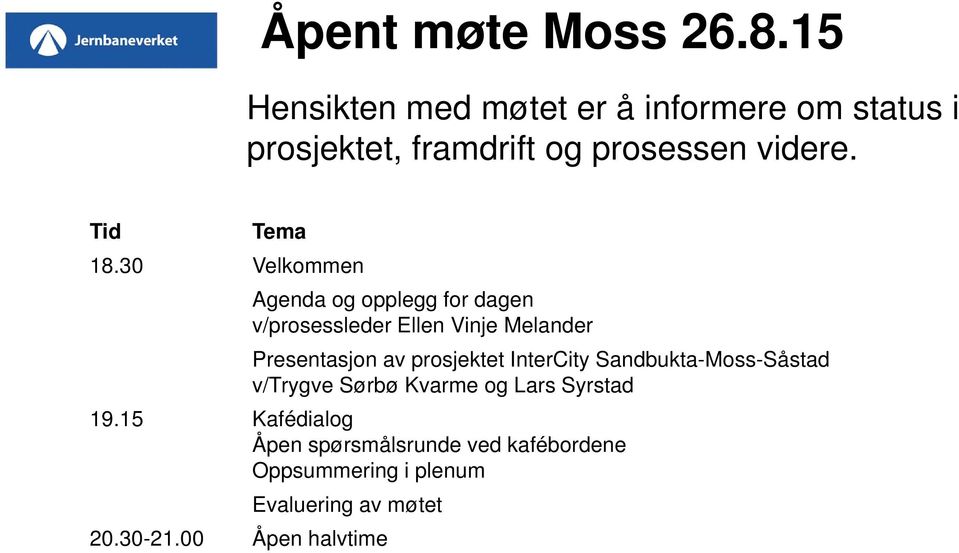 30 Velkommen Agenda og opplegg for dagen v/prosessleder Ellen Vinje Melander Presentasjon av prosjektet