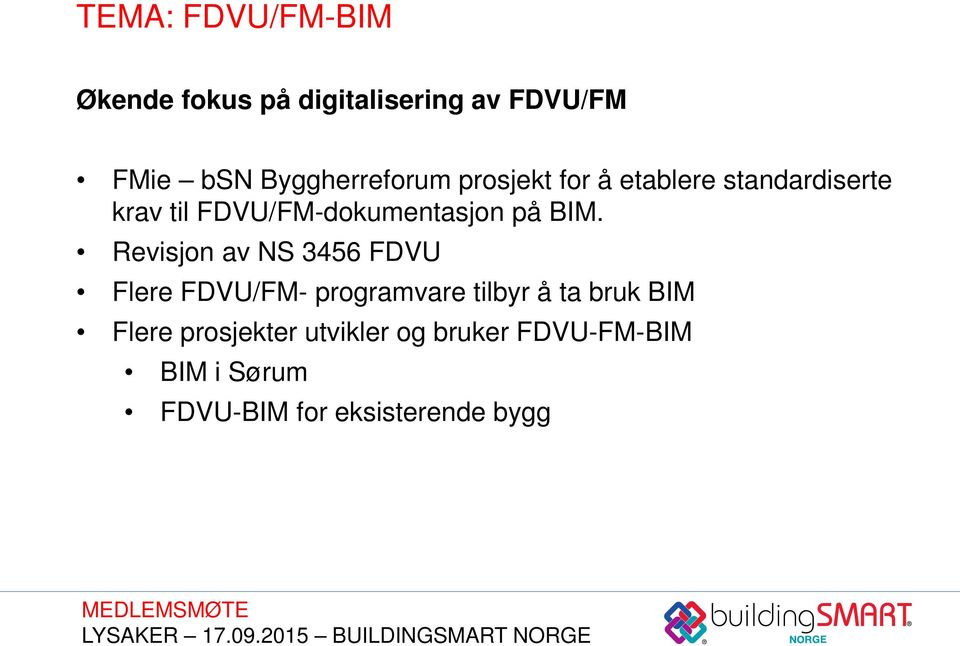 FDVU/FM-dokumentasjon på BIM.