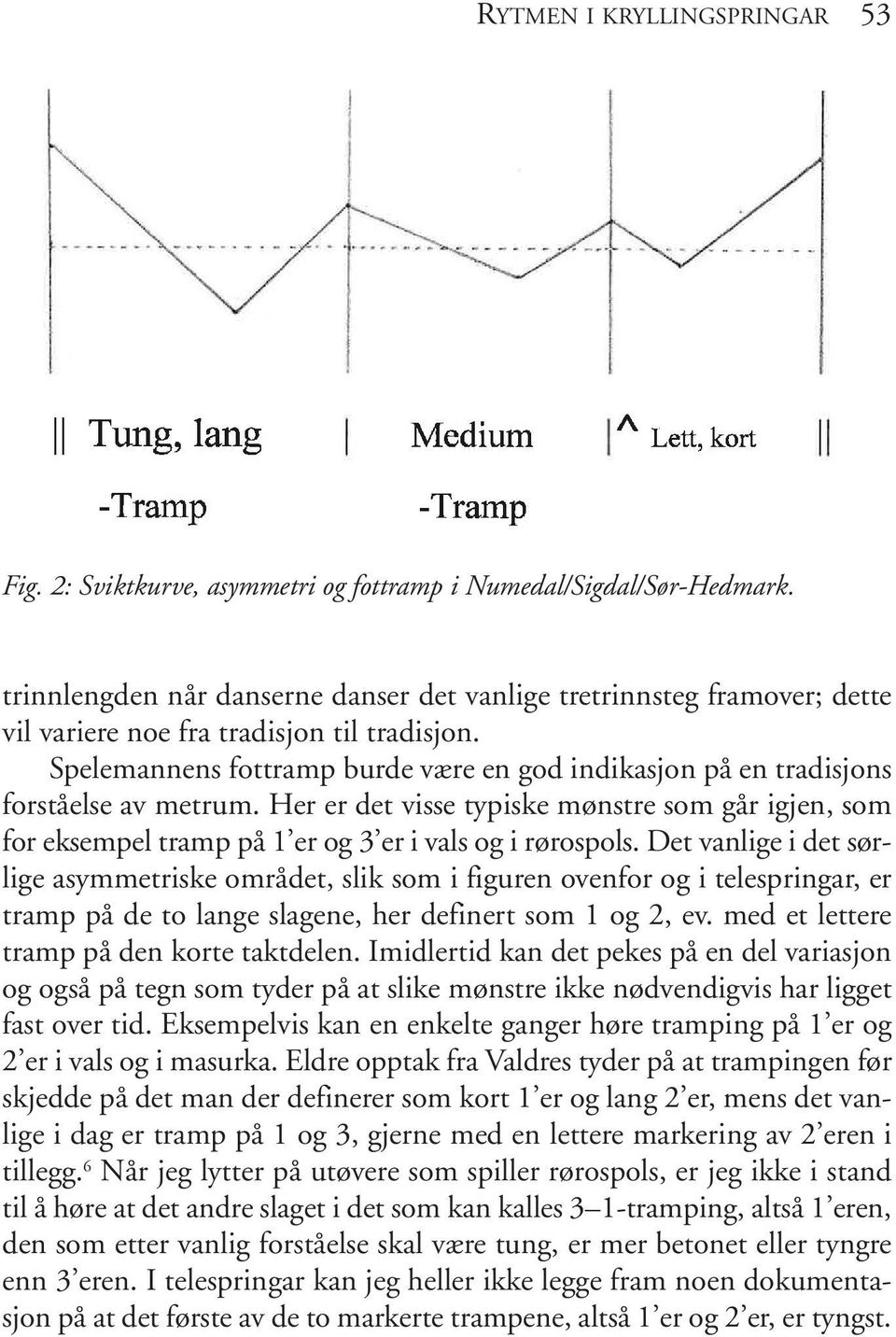 Spelemannens fottramp burde være en god indikasjon på en tradisjons forståelse av metrum. Her er det visse typiske mønstre som går igjen, som for eksempel tramp på 1 er og 3 er i vals og i rørospols.