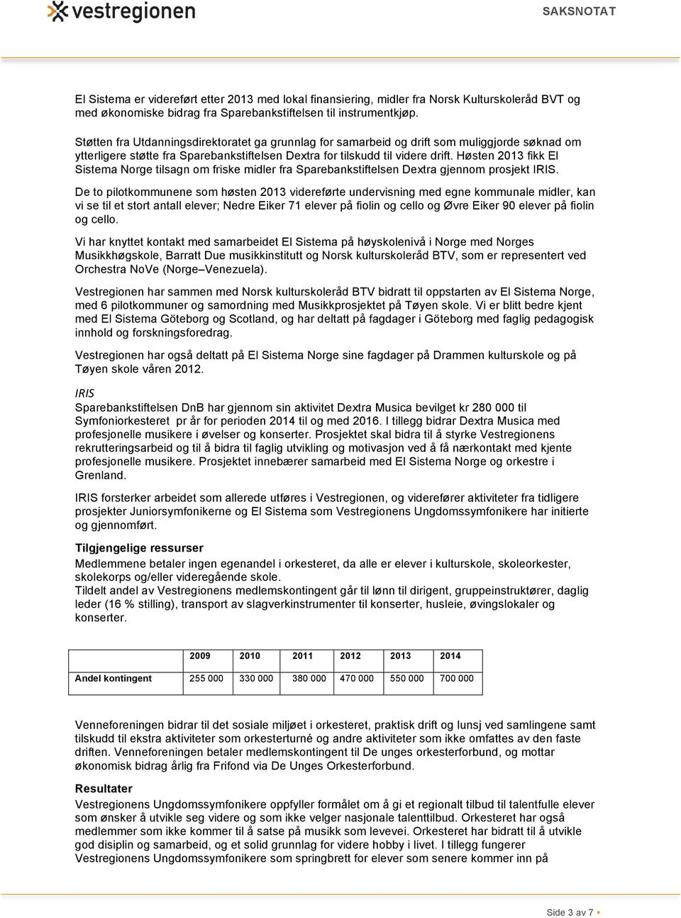 Høsten 2013 fikk El Sistema Norge tilsagn om friske midler fra Sparebankstiftelsen Dextra gjennom prosjekt IRIS.