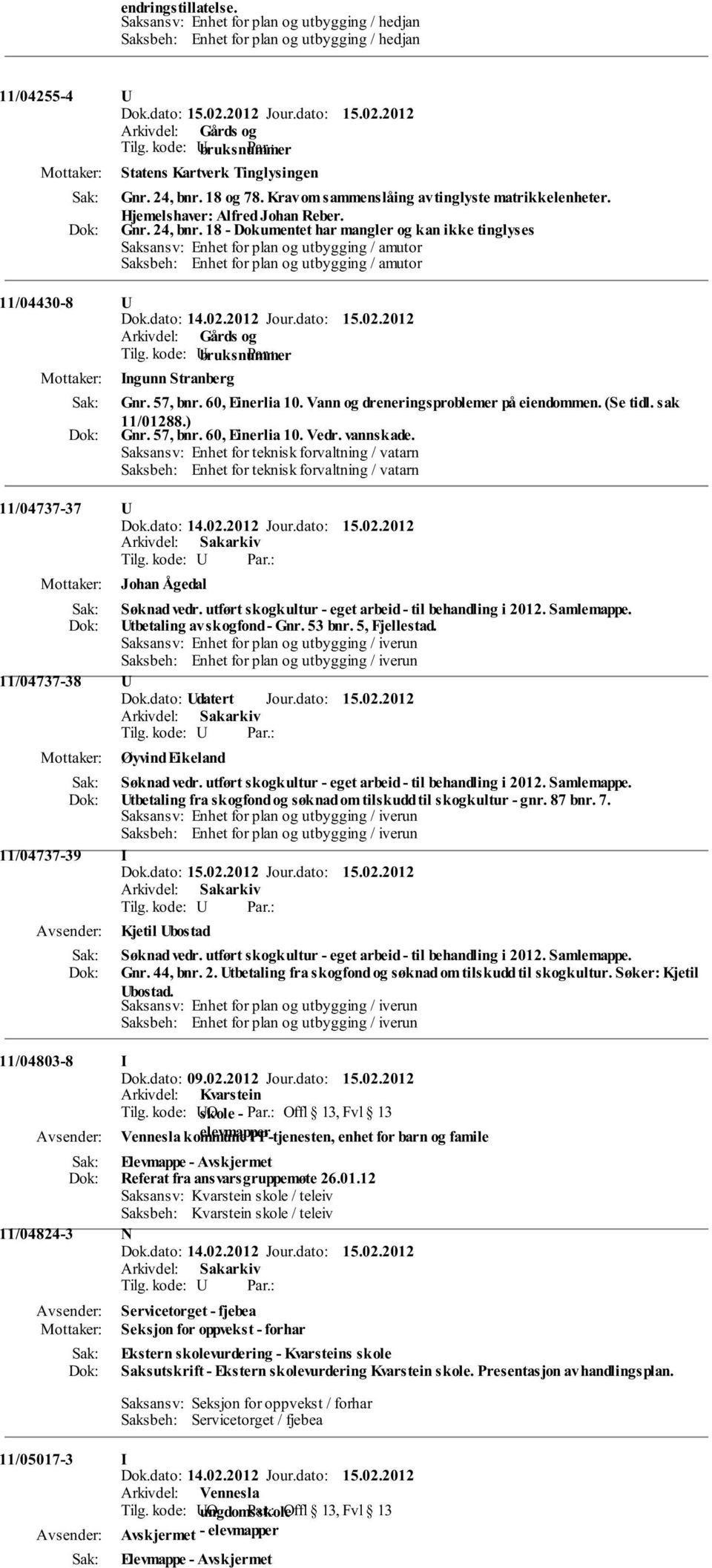 18 - Dokumentet har mangler og kan ikke tinglyses Saksansv: Enhet for plan og utbygging / amutor Saksbeh: Enhet for plan og utbygging / amutor 11/04430-8 U Ingunn Stranberg Gnr. 57, bnr.