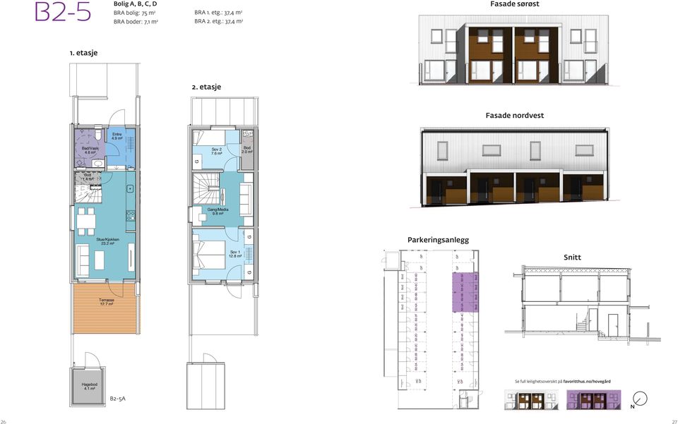 8 m² G G Parkeringsanlegg Snitt A Terrasse 12.