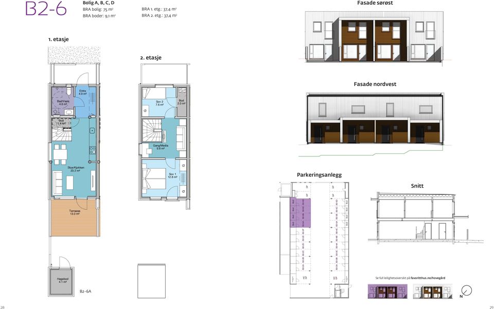 8 m² G G Parkeringsanlegg Snitt A Terrasse 13.