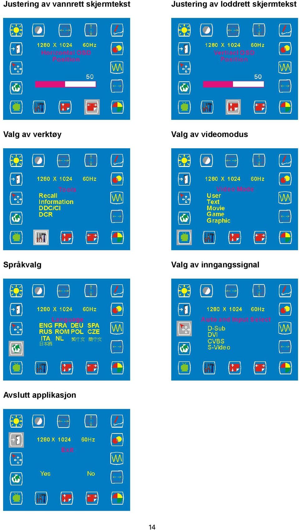 av verktøy Valg av videomodus Språkvalg