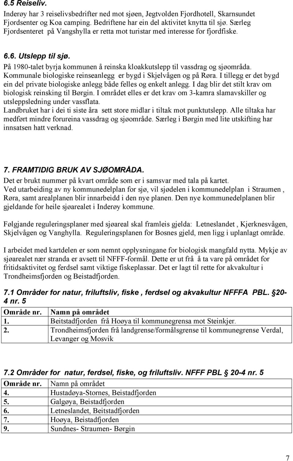 Kommunale biologiske reinseanlegg er bygd i Skjelvågen og på Røra. I tillegg er det bygd ein del private biologiske anlegg både felles og enkelt anlegg.