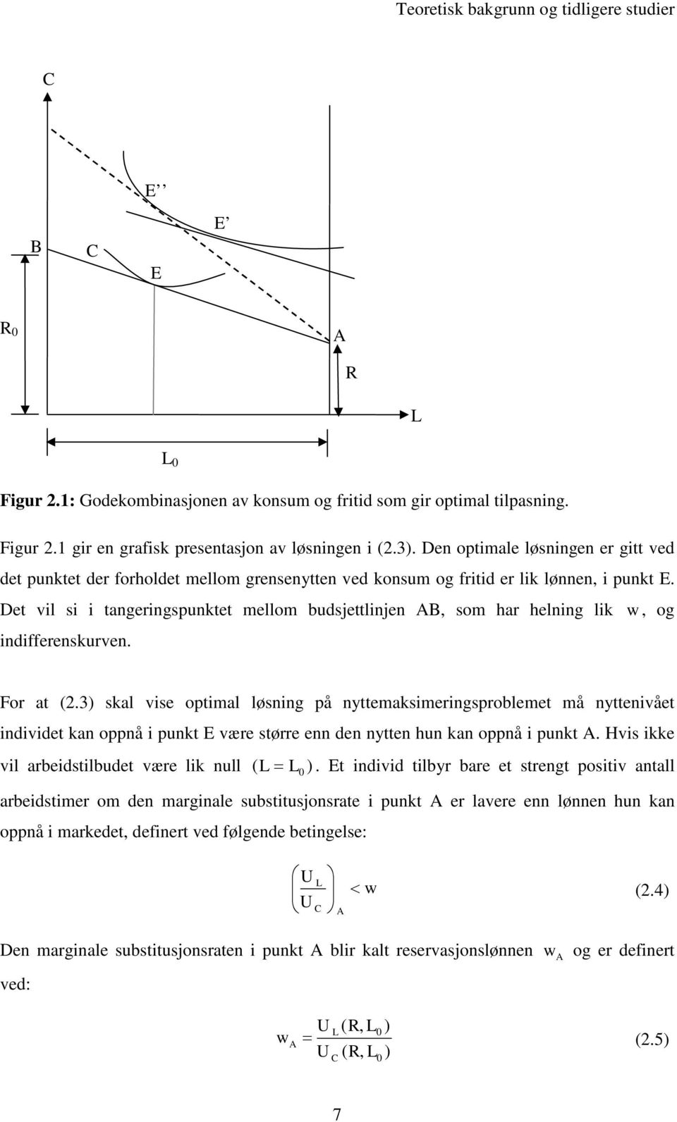 Det vil si i tangeringspunktet mellom budsjettlinjen AB, som har helning lik w, og indifferenskurven. For at (2.