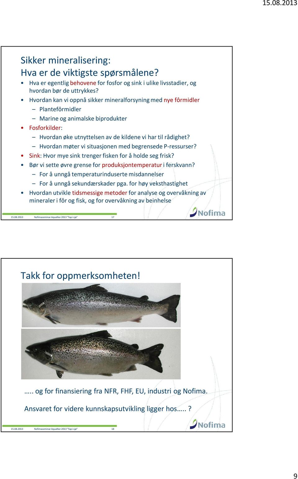 Hvordan møter vi situasjonen med begrensede P-ressurser? Sink: Hvor mye sink trenger fisken for å holde seg frisk? Bør vi sette øvre grense for produksjontemperatur i ferskvann?