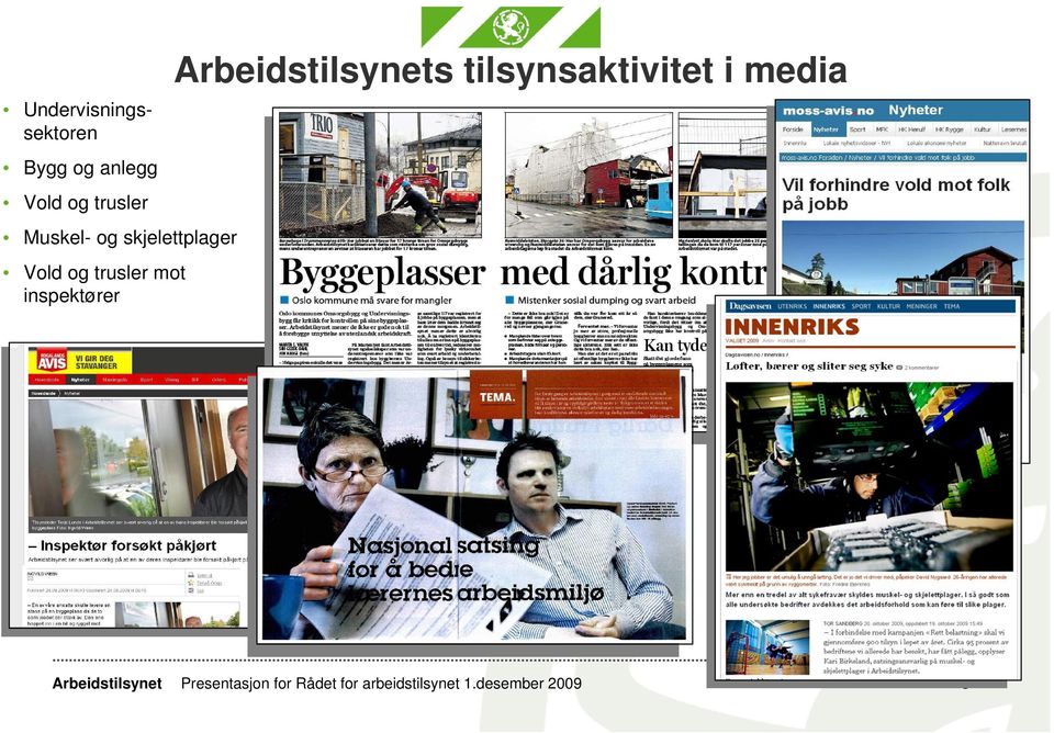 mot inspektører s tilsynsaktivitet i media