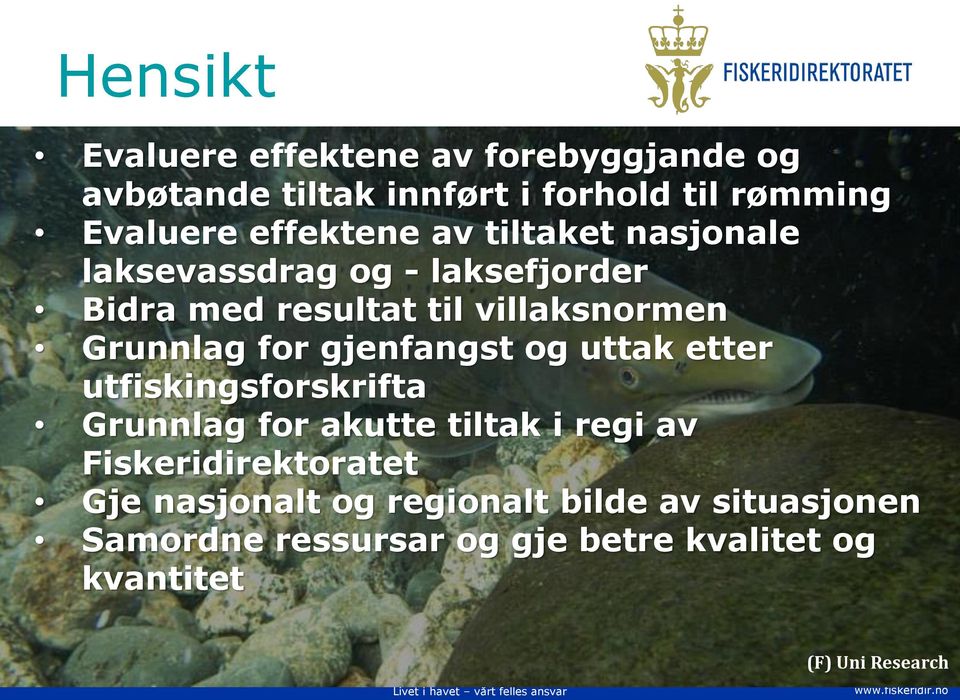 for gjenfangst og uttak etter utfiskingsforskrifta Grunnlag for akutte tiltak i regi av Fiskeridirektoratet