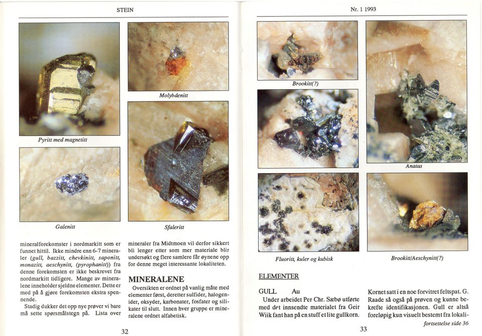 ler (gull, bazzitt, chevkinitt, saponitt, monazitt, aeschynitt, (pyrophanitt)) fra denne forekomsten er ikke beskrevet fra MINERALENE nordmarkitt tidligere.