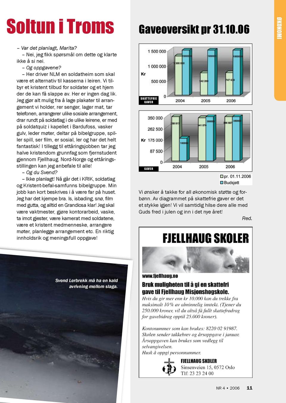 Jeg gjør alt mulig fra å lage plakater til arrangement vi holder, rer senger, lager mat, tar telefonen, arrangerer ulike sosiale arrangement, drar rundt på soldatlag i de ulike leirene, er med på