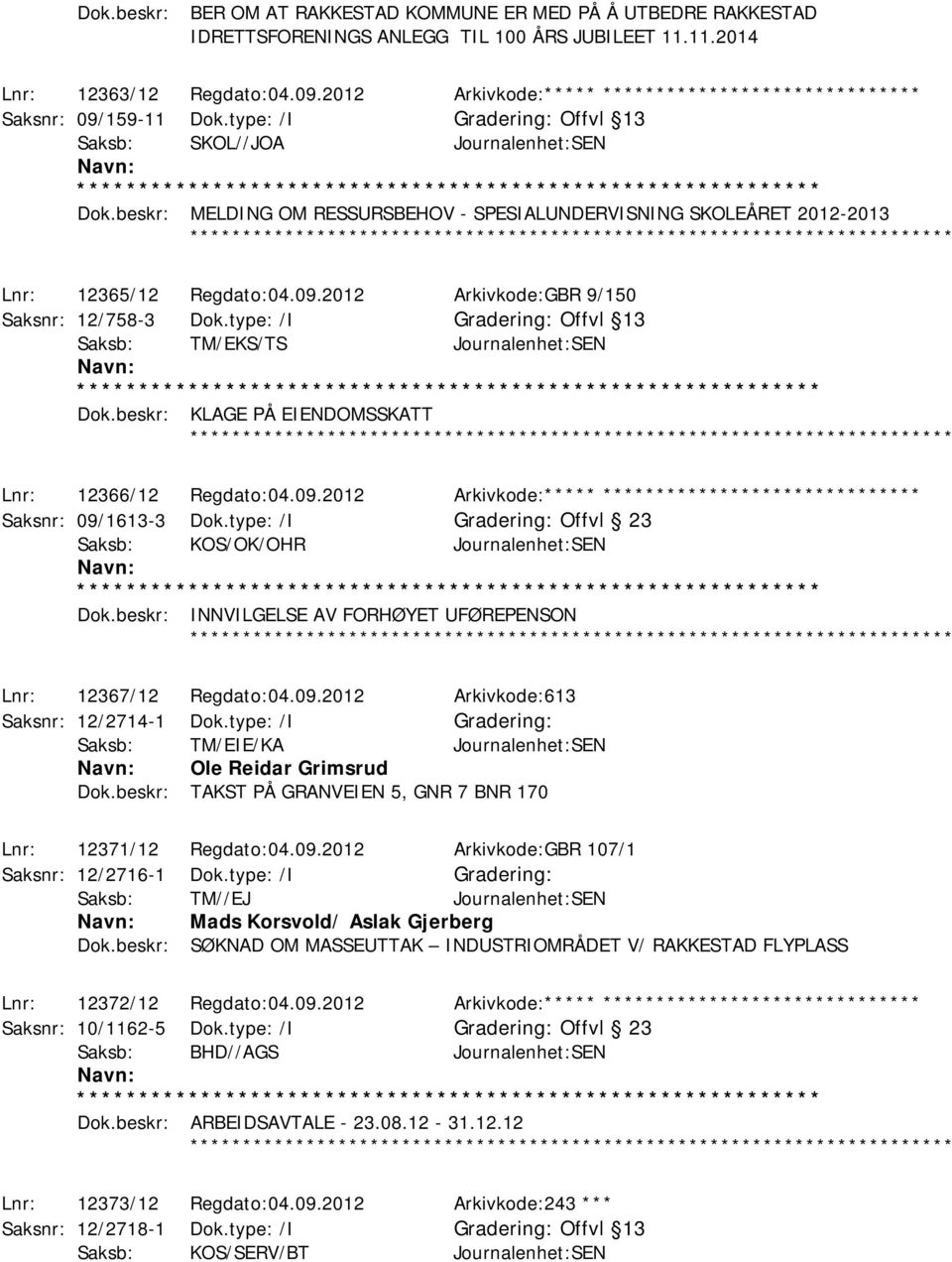 beskr: MELDING OM RESSURSBEHOV - SPESIALUNDERVISNING SKOLEÅRET 2012-2013 Lnr: 12365/12 Regdato:04.09.2012 Arkivkode:GBR 9/150 Saksnr: 12/758-3 Dok.