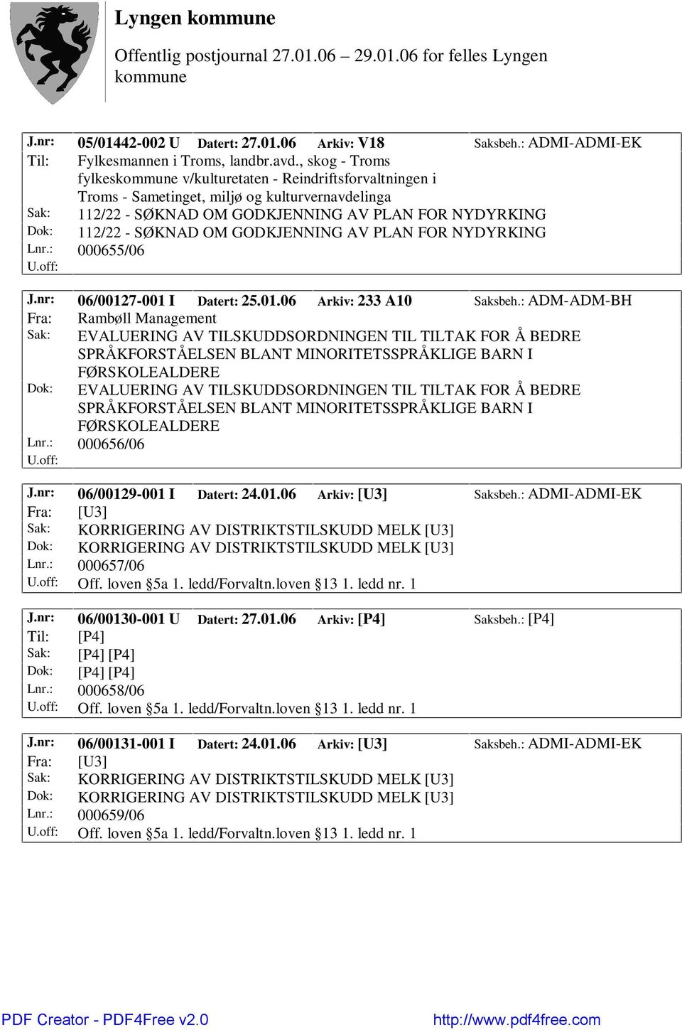 GODKJENNING AV PLAN FOR NYDYRKING Lnr.: 000655/06 J.nr: 06/00127-001 I Datert: 25.01.06 Arkiv: 233 A10 Saksbeh.