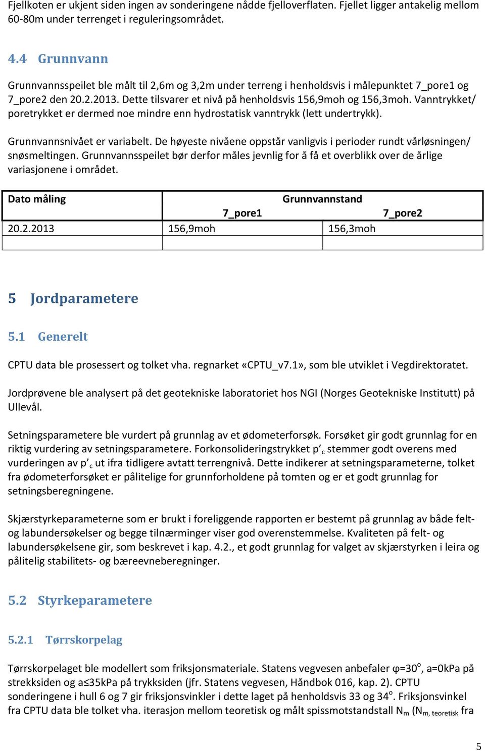 Vanntrykket/ poretrykket er dermed noe mindre enn hydrostatisk vanntrykk (lett undertrykk). Grunnvannsnivået er variabelt.